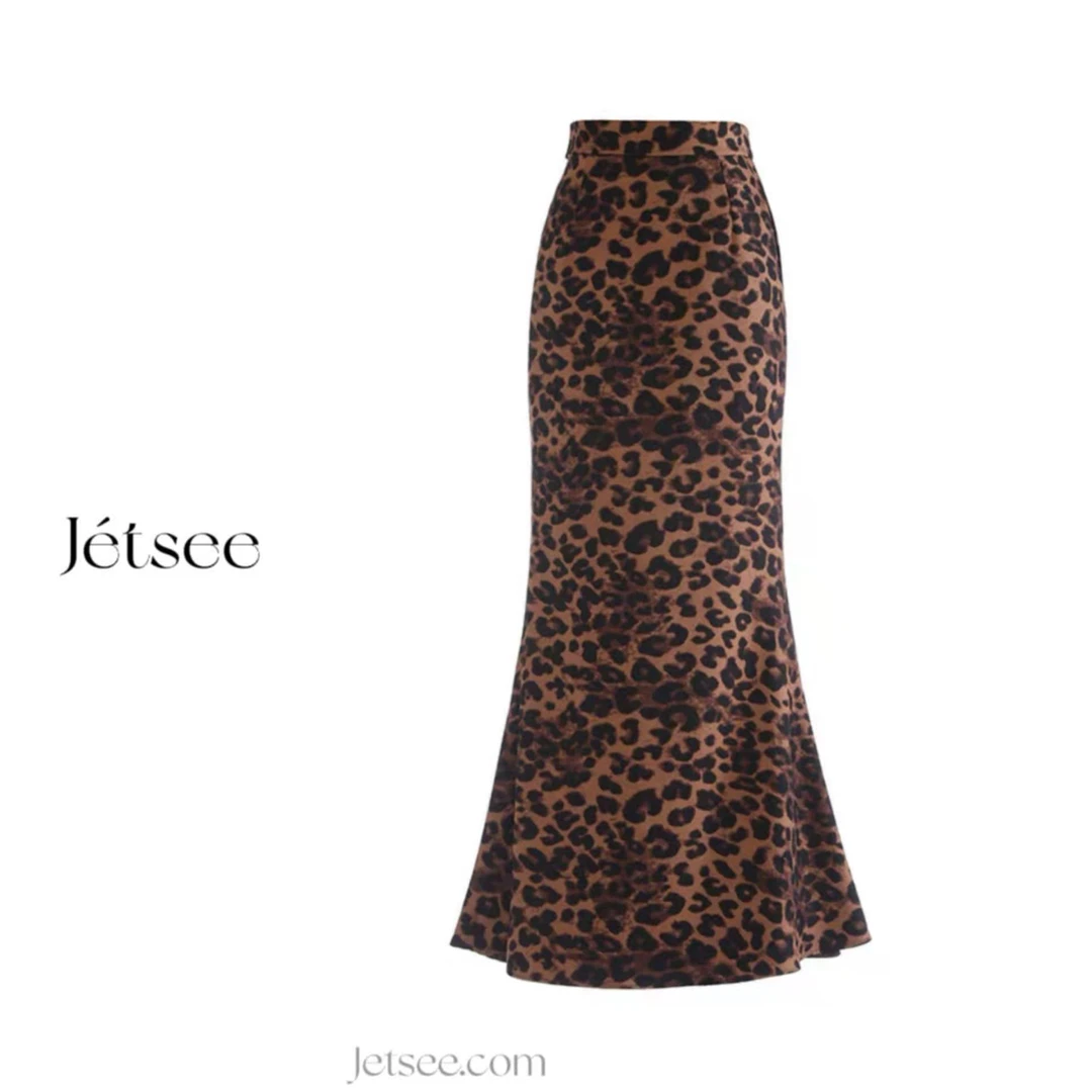 乙见秋日限定的优雅豹点鱼尾半裙B10555