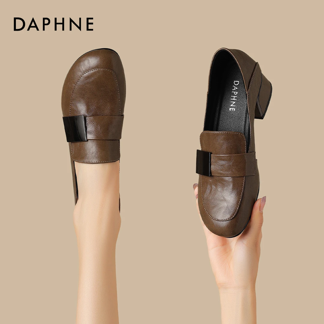 达芙妮2024春季新款女单鞋粗跟乐福鞋英伦小皮鞋法式百搭时尚