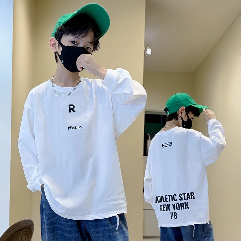 【R字母T恤】长袖打底衫春秋款外套2025新款中大童洋气百搭潮流