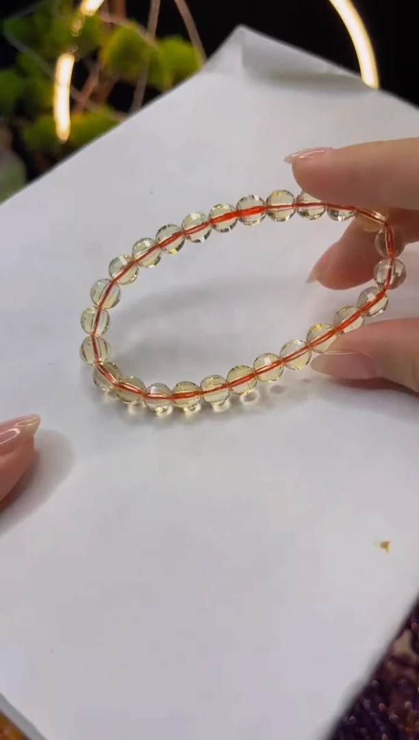 【闪购商品】黄晶手串未镶嵌天然黄水晶圆珠切面手串7mm+