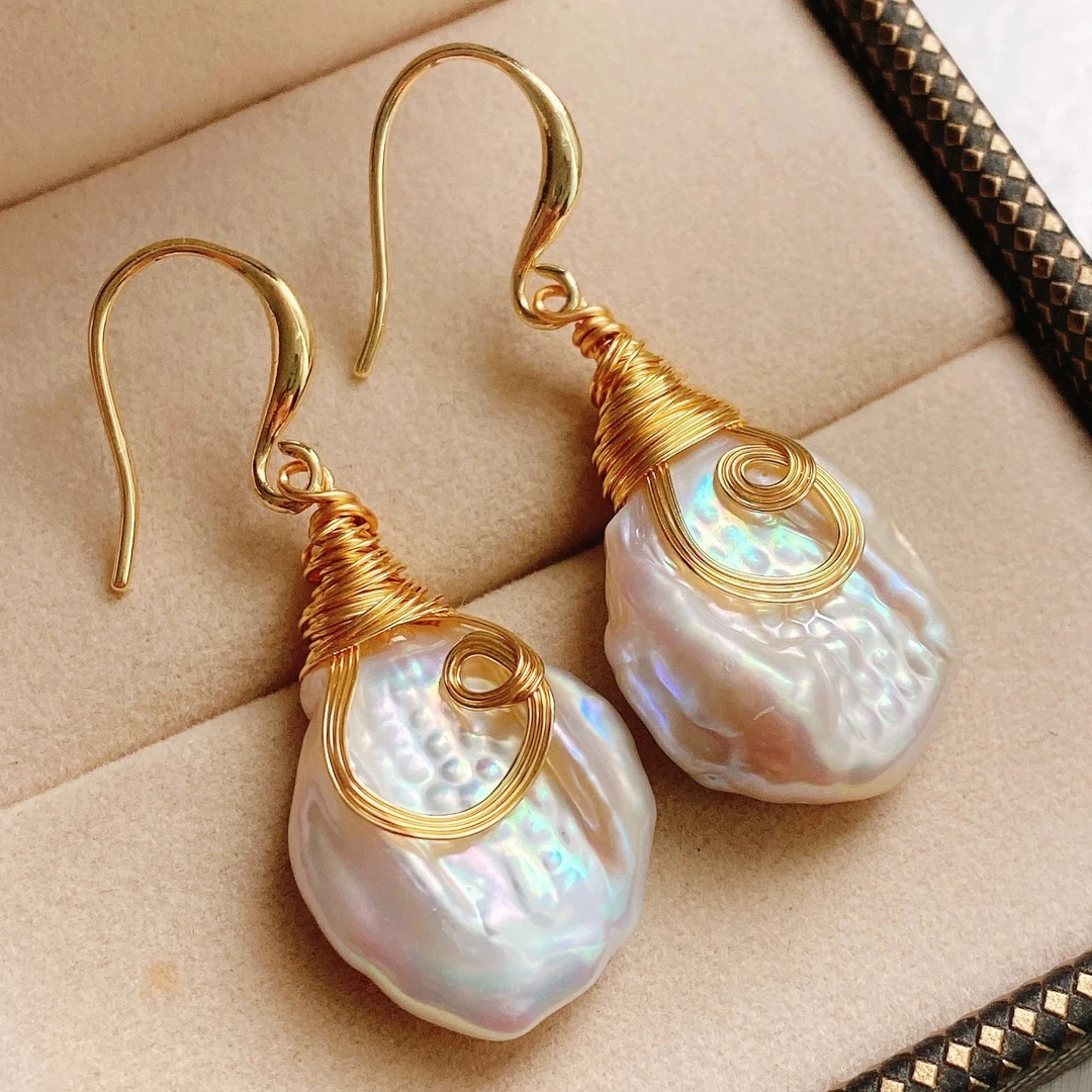 天然异形巴洛克粉珍珠耳坠女小众设计金色耳环高级感轻奢耳饰3231