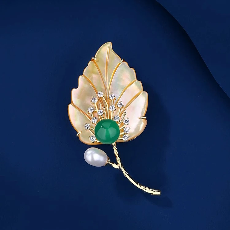 铜合金贝壳胸针 6720 青果叶 高档时尚简约优雅连衣裙胸花别针