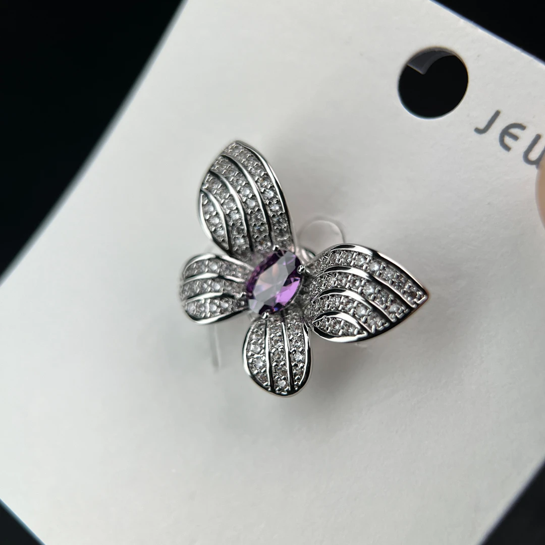 铜合金锆石胸针 5407 紫心小蝴蝶 无痕磁吸小裙子胸花防走光领针