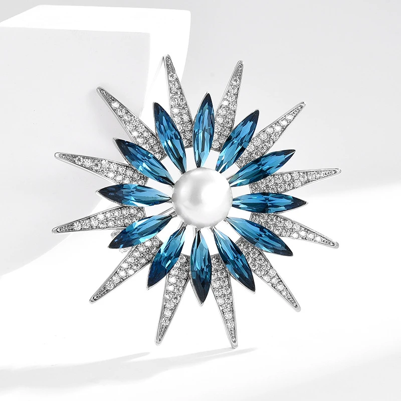 铜合金合成锆石胸针 6555 蓝色太阳花 优雅气质大衣西装胸花别针