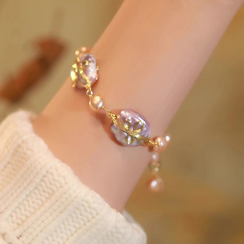 天然巴络克珍珠手工复古法式手链 长22CM 女气质小众 8032人鱼机