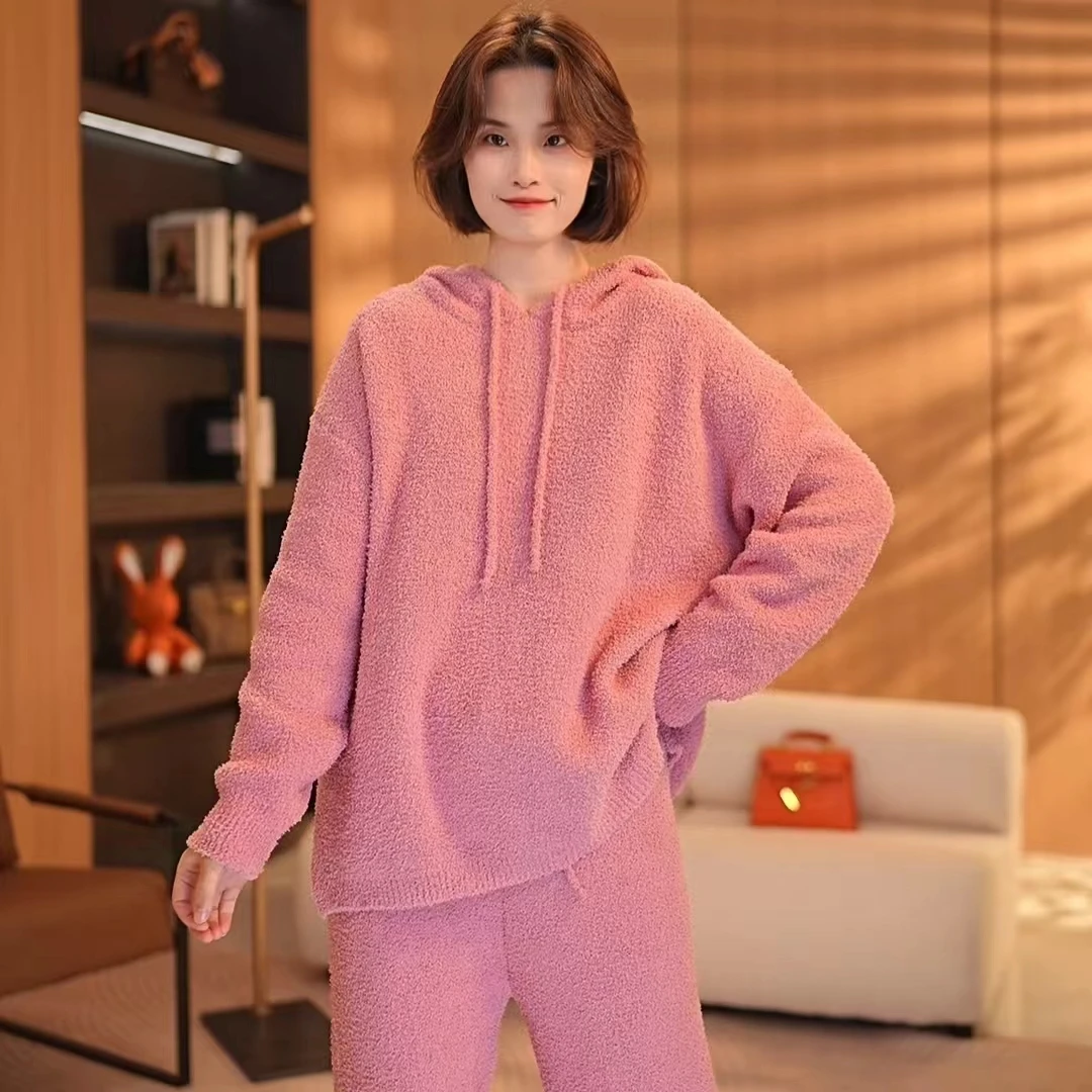 【马卡龙粉】软绵绵套装睡衣半边绒可外穿