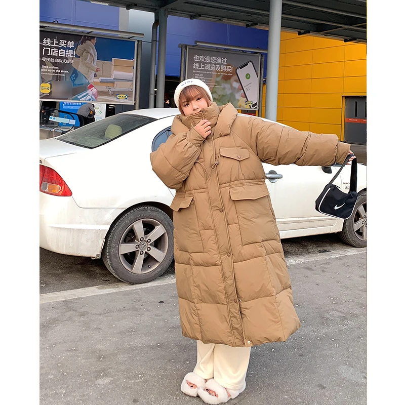 Milu家大码女装冬季过膝加长加厚保暖连帽棉服胖mm休闲显瘦遮肉潮