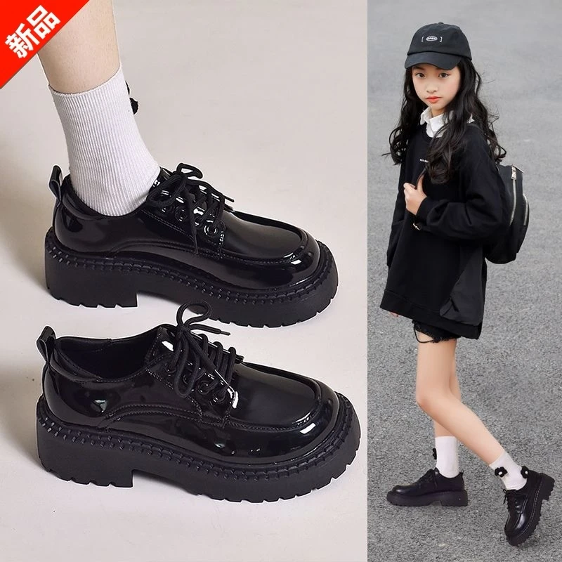 女童皮鞋2025春秋新款女童鞋百搭英伦风黑色演出鞋软底小学生单鞋