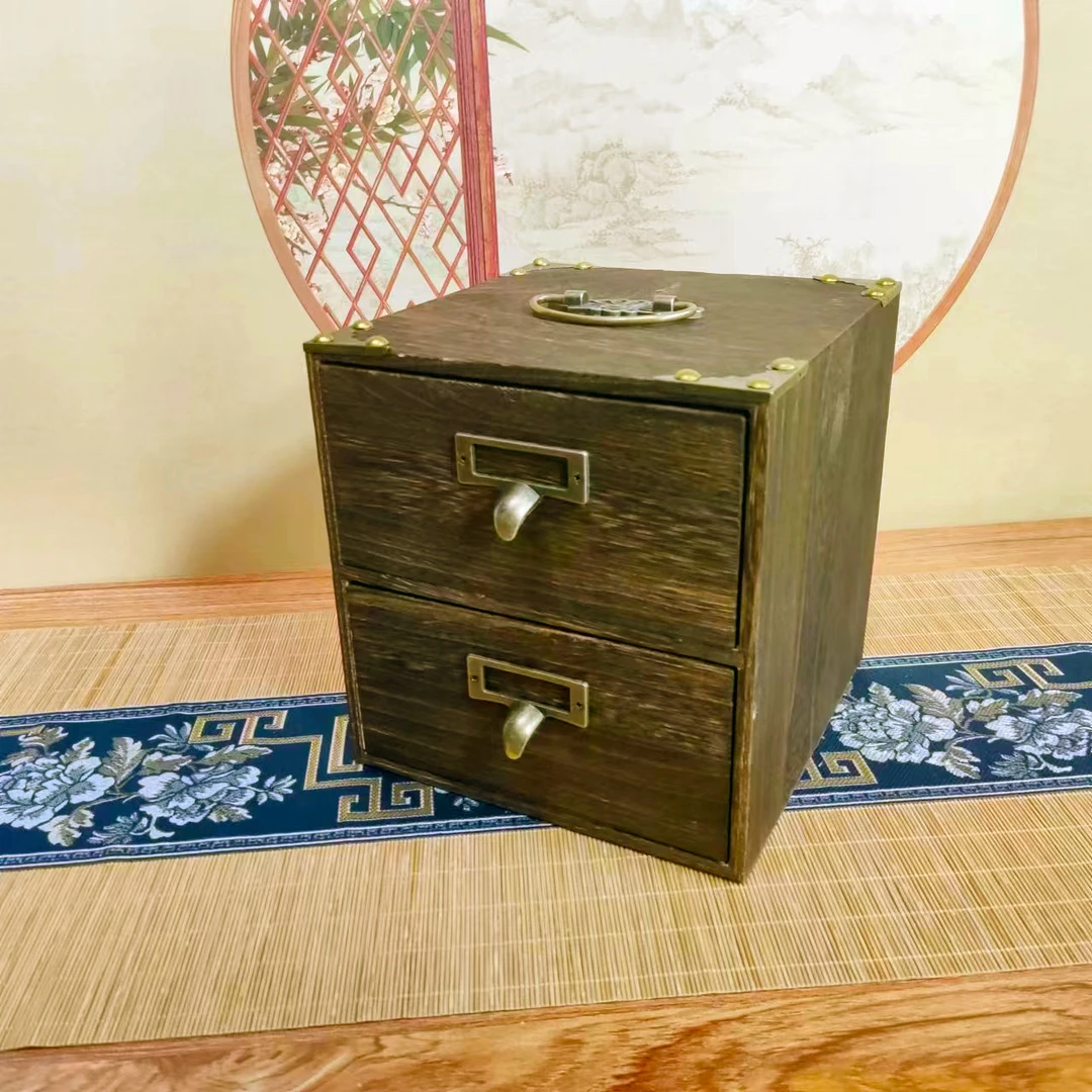 实木双层收纳盒轻奢新中式简约抽屉式8012