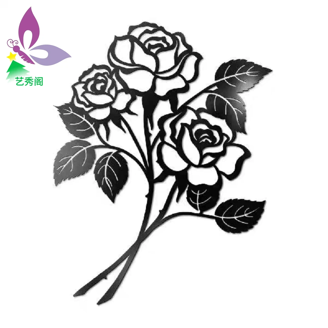 定制电视背景墙装饰金属艺术玫瑰花剪影墙饰客厅墙面金属玫瑰花