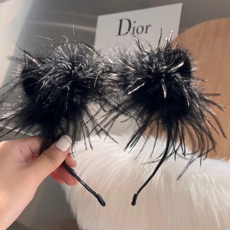 貂毛发箍百搭鸵鸟毛发饰可爱装饰猫耳朵发箍配件