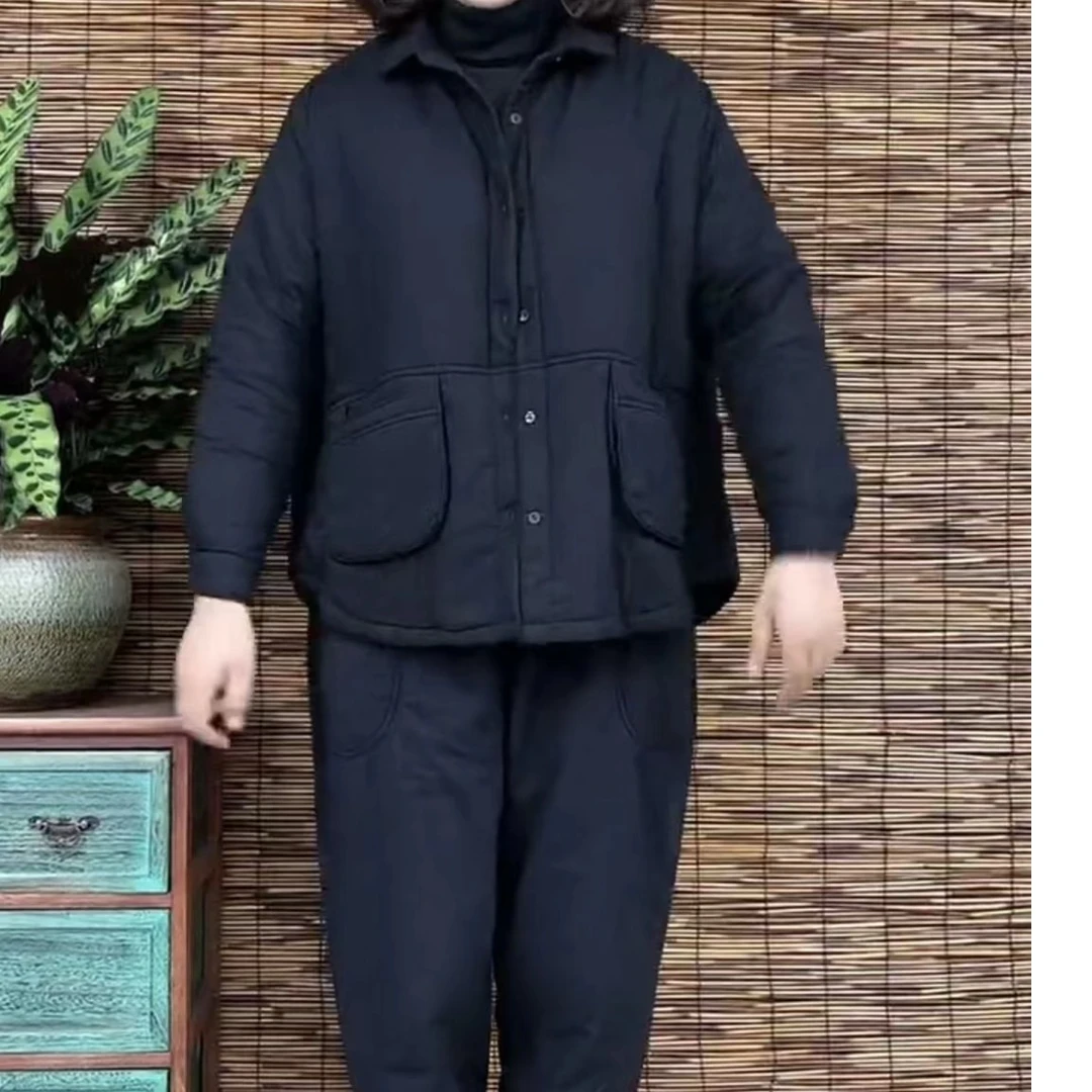 （男女同款）新款休闲时尚秋冬宽松保暖加厚夹棉冬季大口袋棉服套装