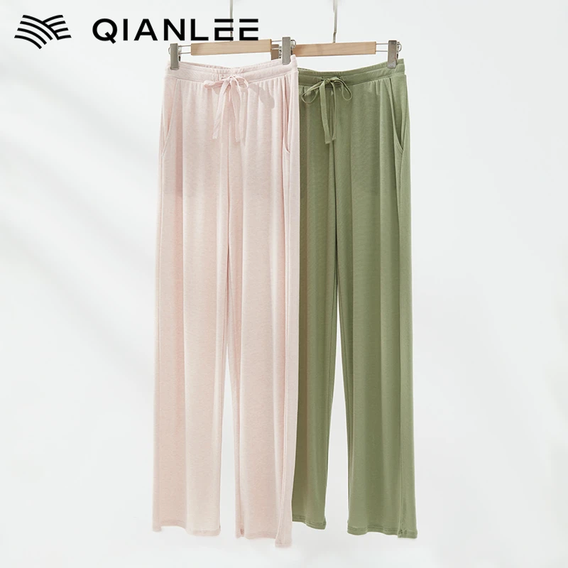 QIANLEE/浅力莱赛尔天丝羊毛直筒裤女宽松高级感休闲家居裤子