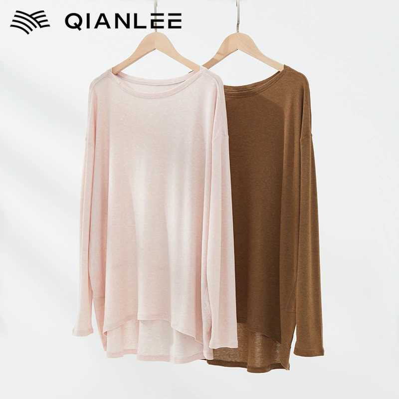 QIANLEE/浅力莱赛尔天丝羊毛长袖上衣休闲家居服时尚洋气罩衫秋冬