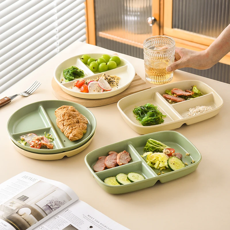 分格减脂餐盘家用陶瓷早餐盘儿童分餐盘一人食减肥饭盘ins风餐具