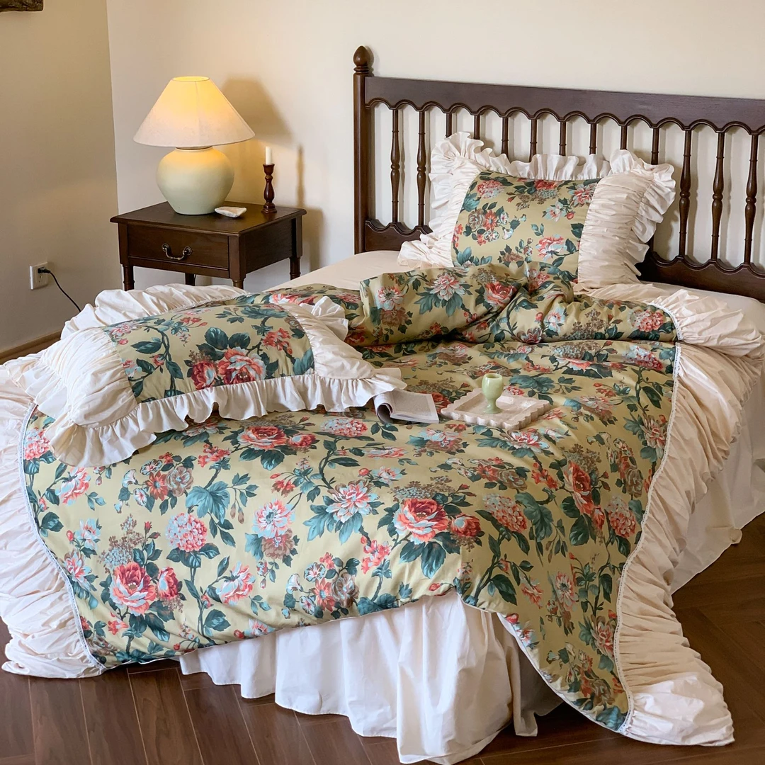 【珍妮褶皱款】 浪漫法式复古印花全棉床裙四件套床品美式