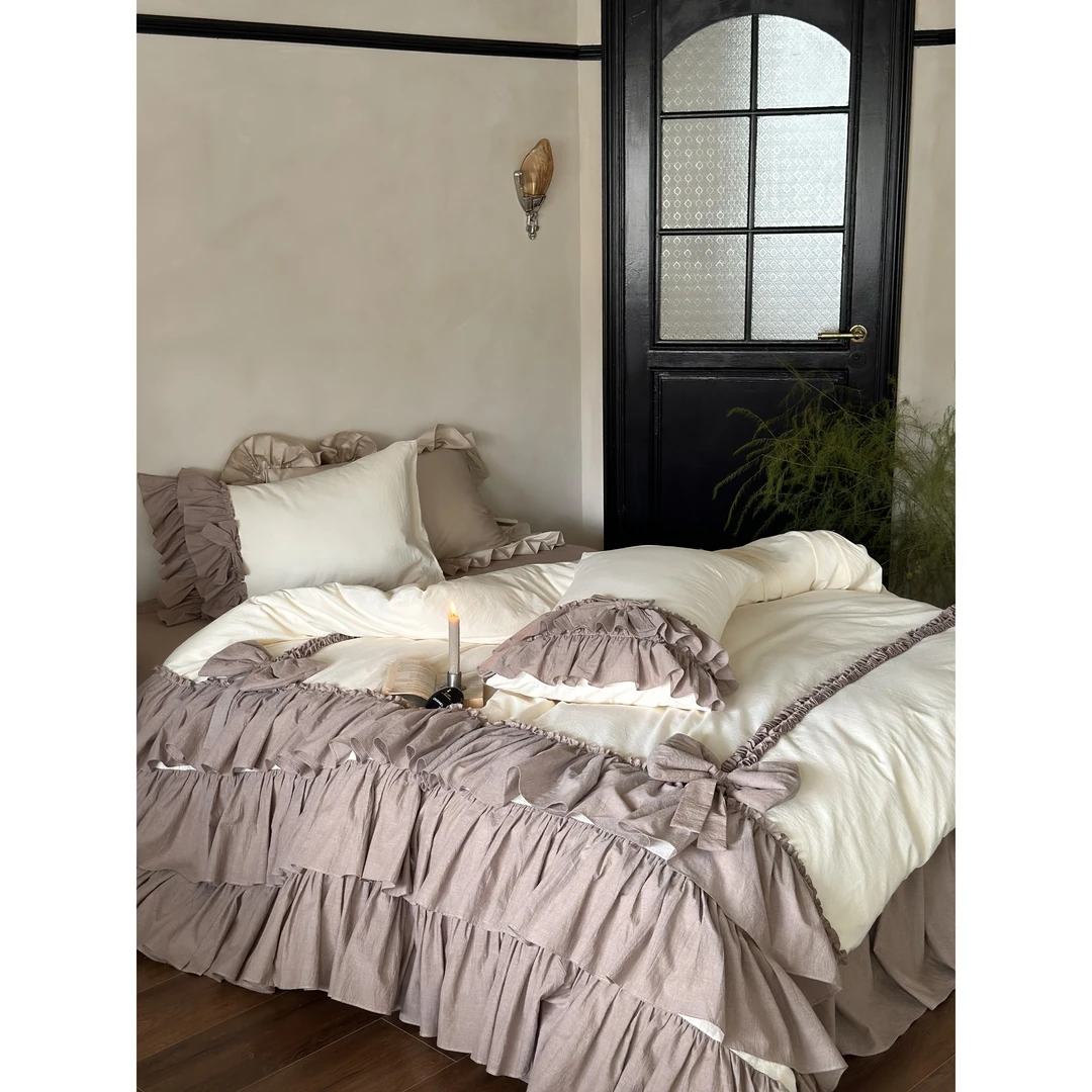 【奶咖公主】法式公主风高级蝴蝶结床裙款复古手工打褶床上用品