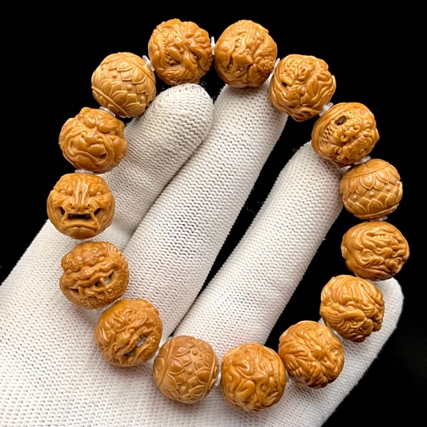 猴头核桃精雕十二生肖恶僧手串