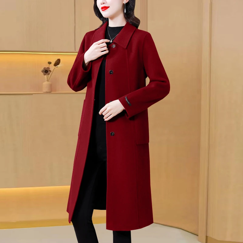 洋气时尚双面呢子大衣女秋冬中长款喜婆婆毛呢外套中年妈妈婚宴装