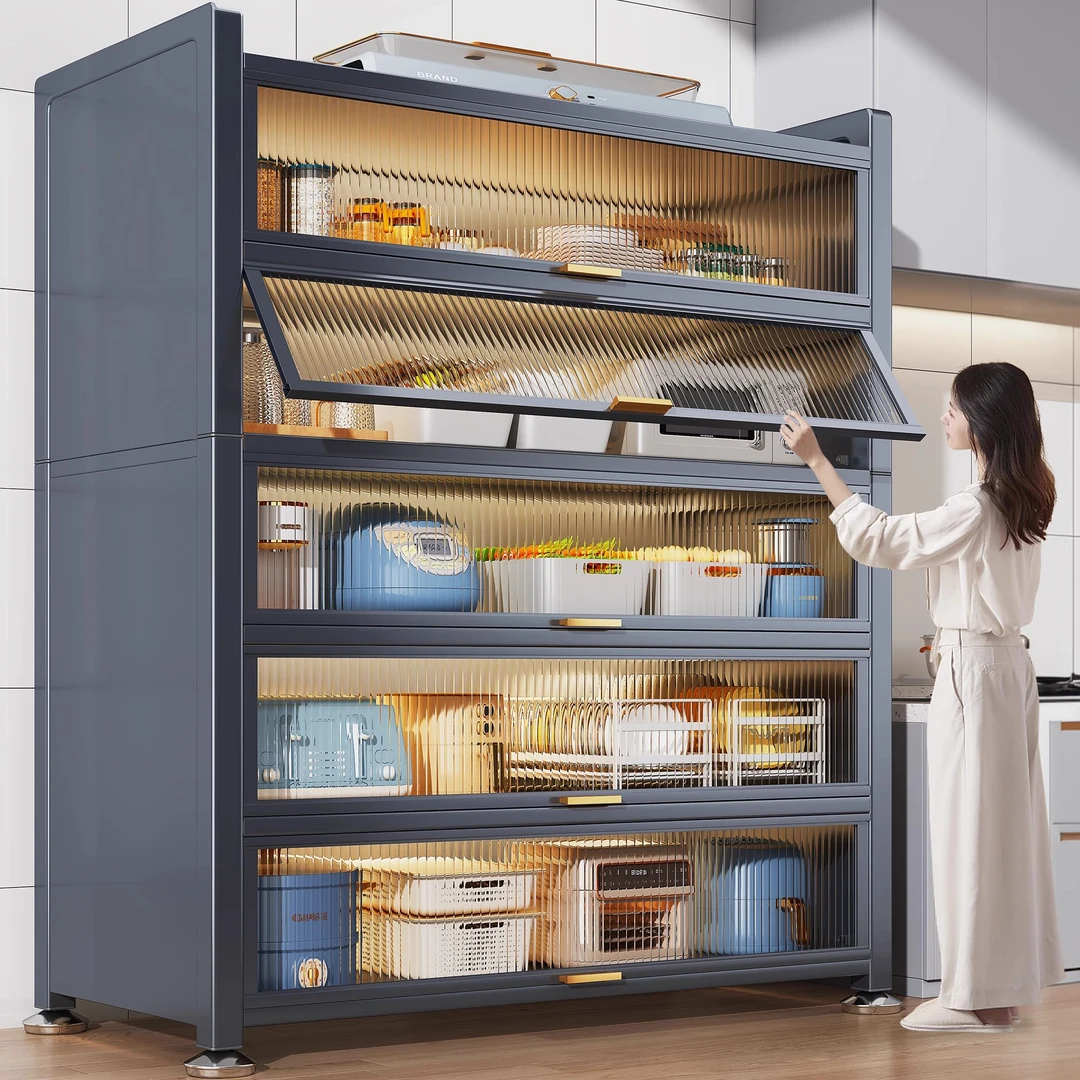 家用简约厨房置物架客厅加宽落地收纳柜子大容量防尘餐边柜储物柜