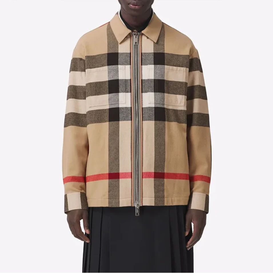全新未使用 BURBERRY/博柏利 卡其色羊毛格纹夹克外套 MCO20144