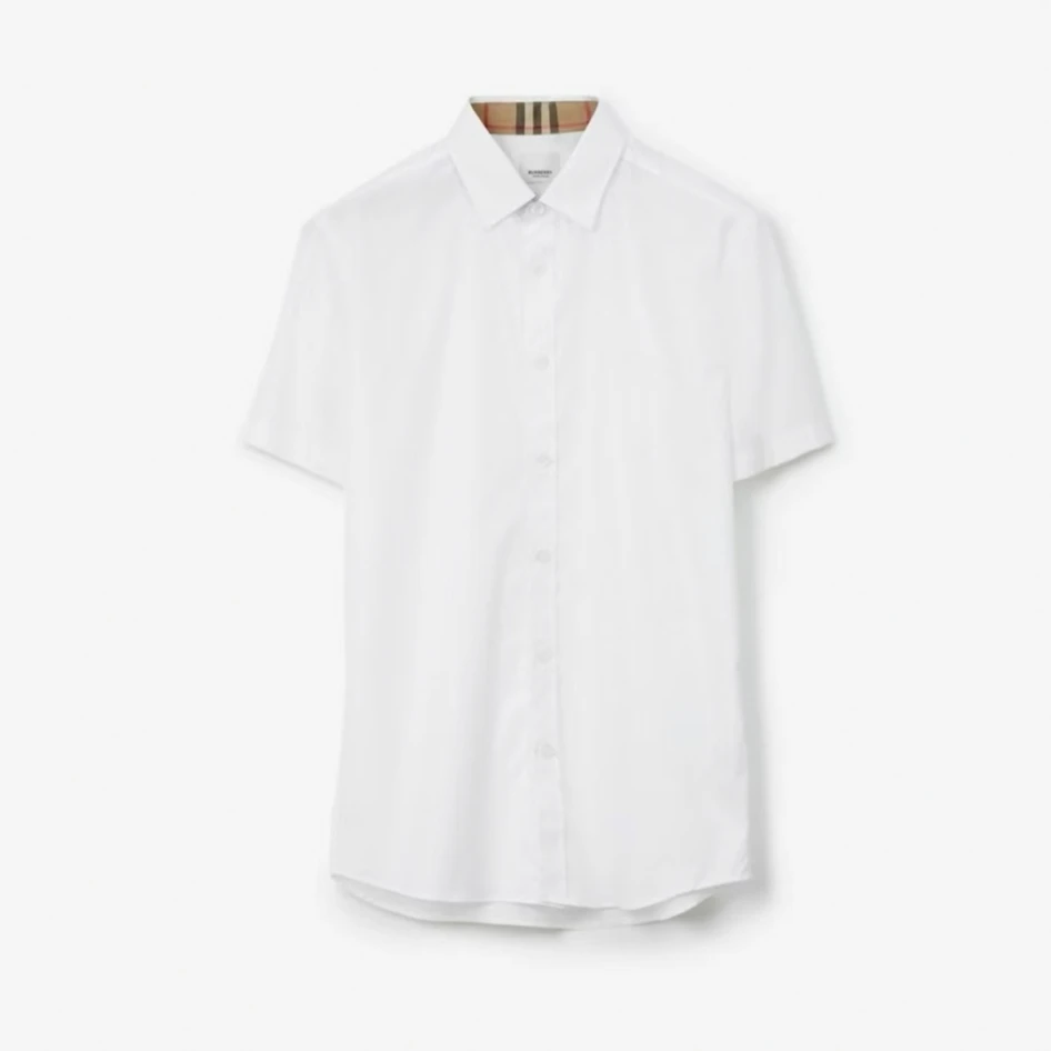 全新未使用 BURBERRY/博柏利 白色弹力短袖衬衫  MSN30196
