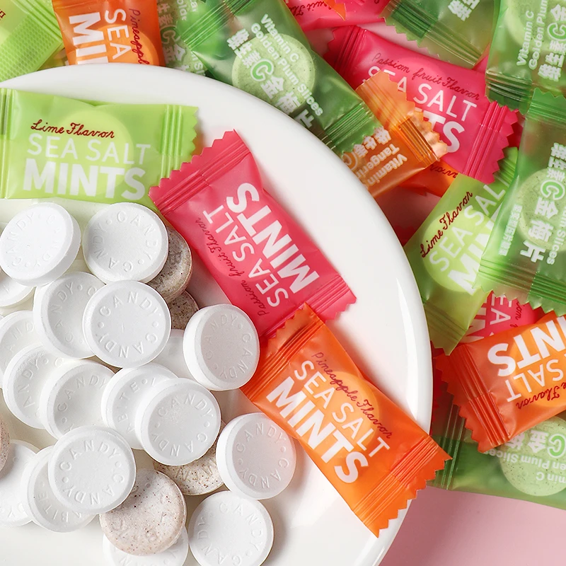 【买125g送125g】啵尼猪海盐薄荷糖清新口气陈皮含片糖果零食
