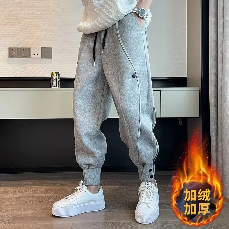 加绒束脚裤加厚冬款保暖男士外穿休闲运动秋冬季特大码可穿300斤