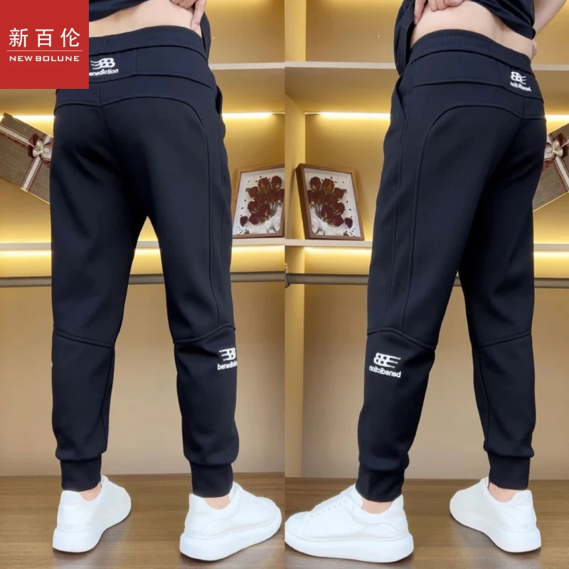 新百伦秋冬季休闲裤子男款潮流宽松束脚裤刺绣款百搭加绒卫裤男款