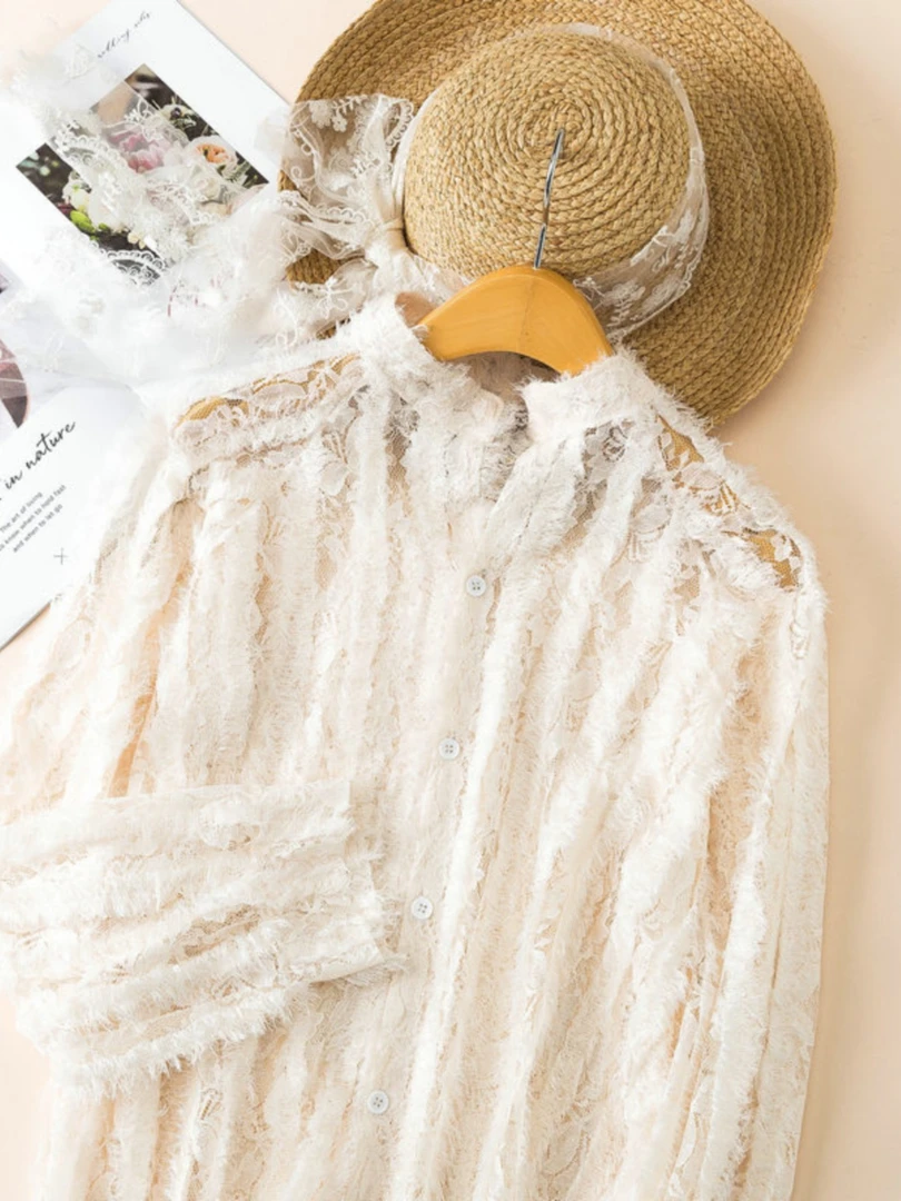 雪纺很仙的上衣显瘦洋气韩版百搭时尚小衫镂空内搭蕾丝打底衫女