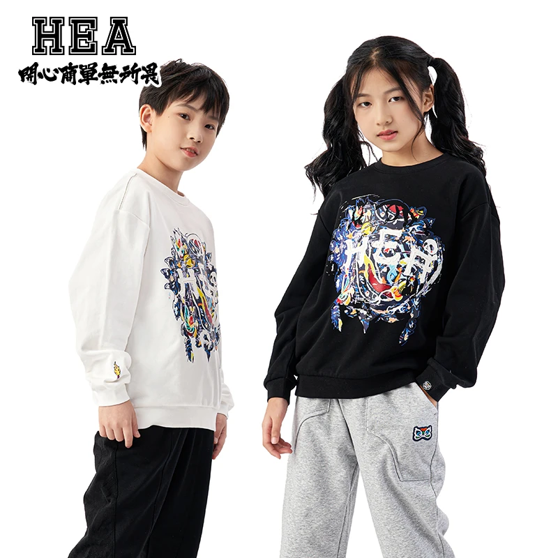 HEA儿童圆领卫衣秋季男女童装国潮醒狮套头外套休闲宽松长袖上衣