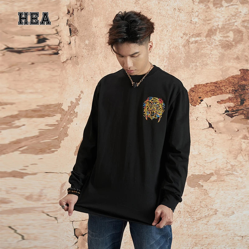 HEA 国潮醒狮经典长袖T恤百搭休闲舒适宽松上衣内搭中国风情侣款