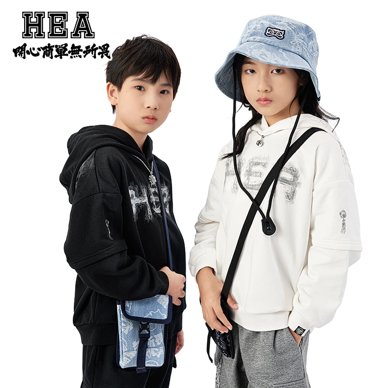 HEA 国潮醒狮儿童连帽卫衣男女秋季新品休闲宽松童装圆领长袖上衣