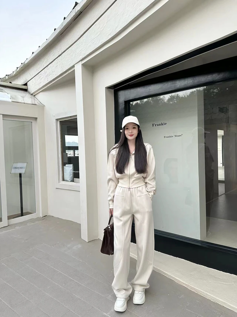 2024加绒拉链卫衣配弯刀卫裤显瘦气质高级感套装