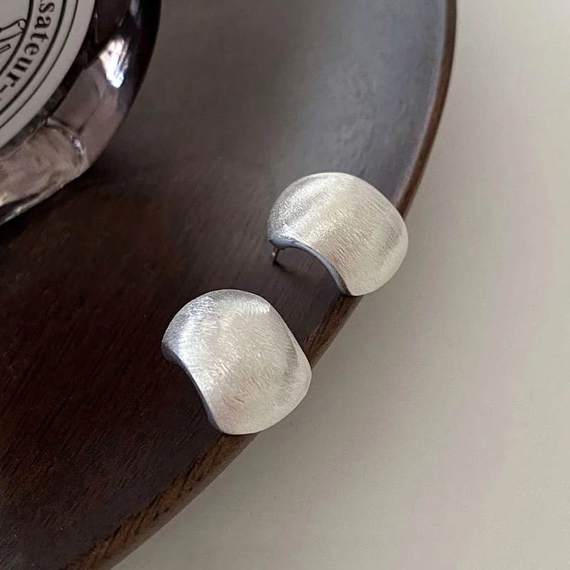 925银耳饰 拉丝耳环新款潮通体纯银耳饰韩国设计感银耳钉E45