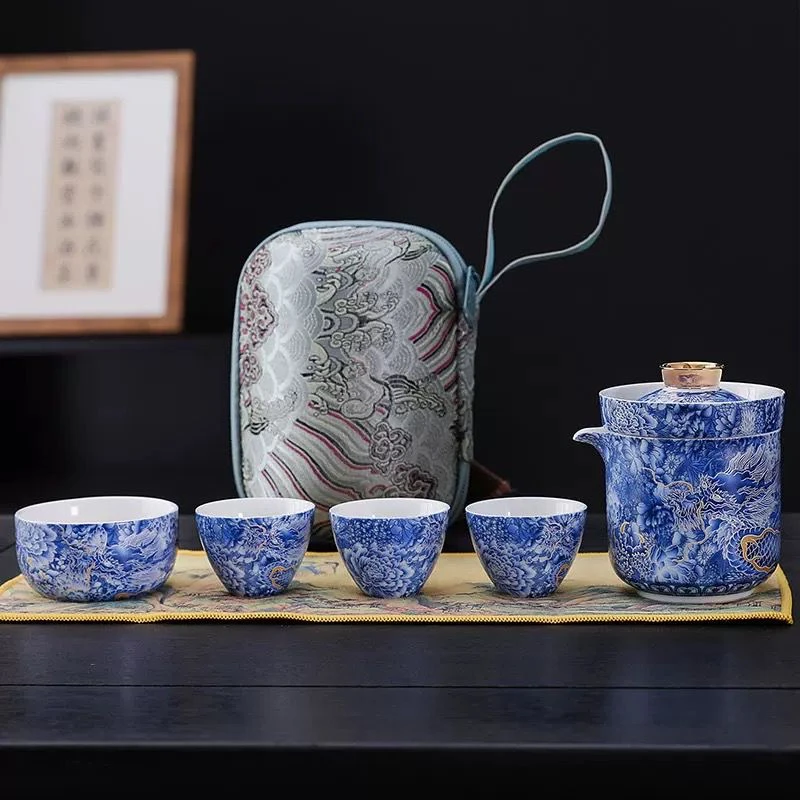 陈炎镗 珐琅彩掐丝银银龙悬停快客 旅行茶具