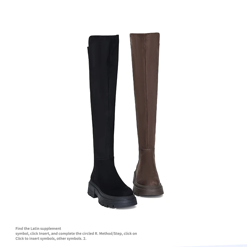 【渔歌子】真皮跟高4CM后筒高50CM秋冬时尚显瘦长靴粗跟圆头CL30819