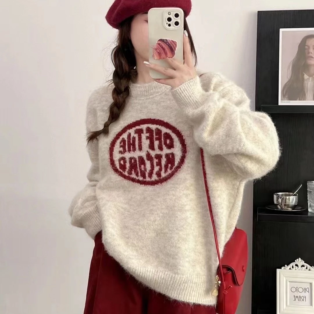 温柔风软糯毛衣女套头秋冬新款复古宽松加厚长袖针织衫上衣