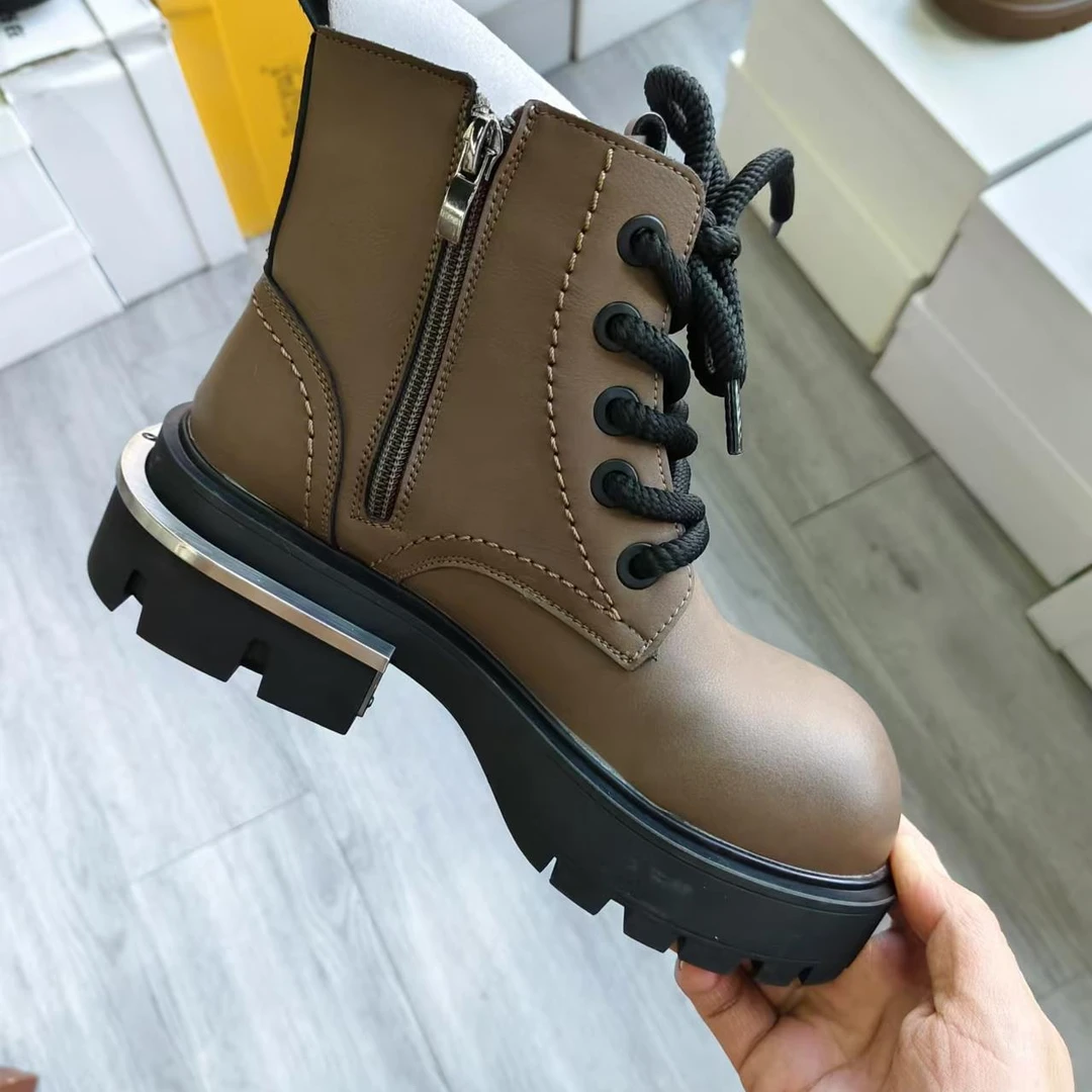 马丁靴女粗跟秋季新款英伦风增高厚底松糕靴大头系带短靴8791-1