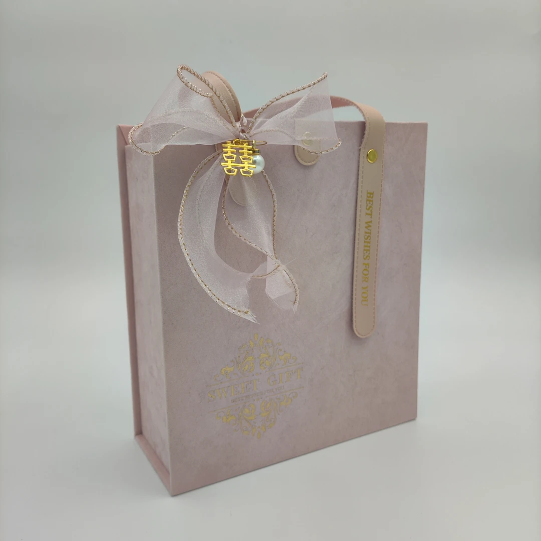 伴手礼礼盒空盒 粉色手提绒布礼盒