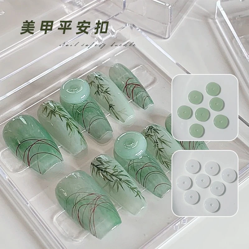 国风美甲玉系列平安扣润玉绿色圈圈玉石指甲中式小配饰装饰品