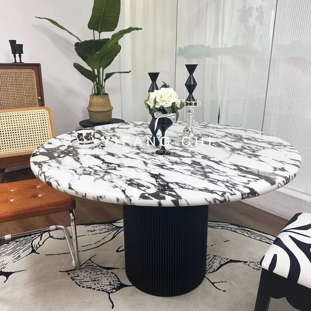 【圆形餐桌】法式宝格丽大理石小户型别墅家用复古现代简约餐桌