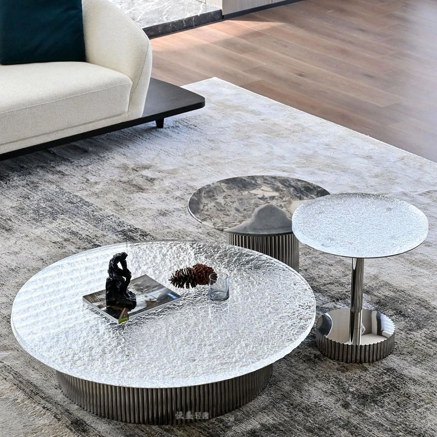 【原版复刻-捷克水晶茶几】圆形水波纹意式不锈钢别墅客厅茶几组合