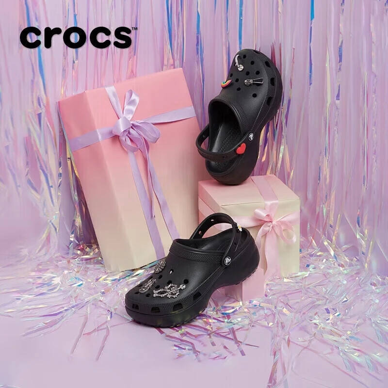 CROCS/卡骆驰2025洞洞鞋女经典黑色云朵厚底休闲鞋包头凉鞋拖鞋