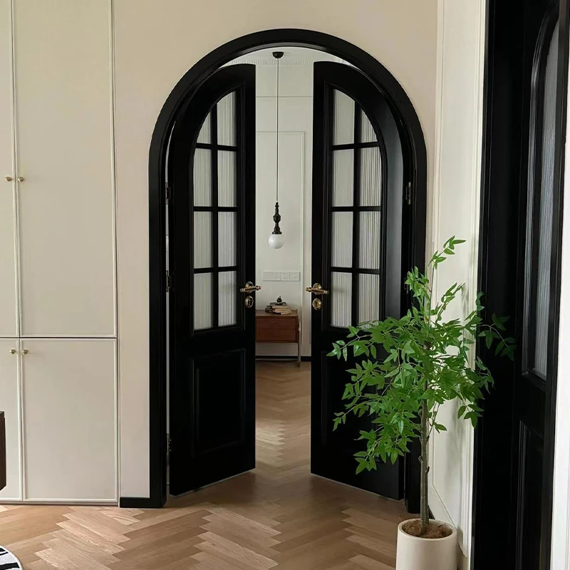 欧式法式复古实木复合烤漆工艺长虹玻璃对开门室内门