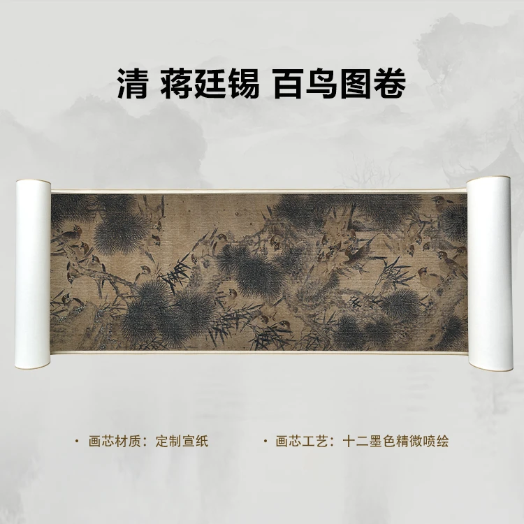 清 蒋廷锡 百鸟图手卷国画微喷客厅背景高清复刻精装裱卷轴