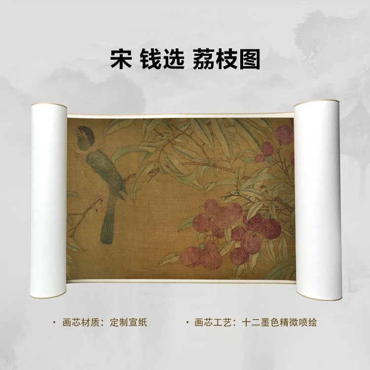 宋 钱选 荔枝图卷手卷国画微喷客厅背景高清复刻精装裱卷轴