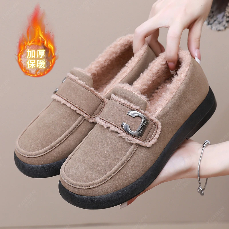 意迪森豆豆毛毛鞋女2024秋冬新款软底平底防滑保暖一脚蹬加绒棉鞋