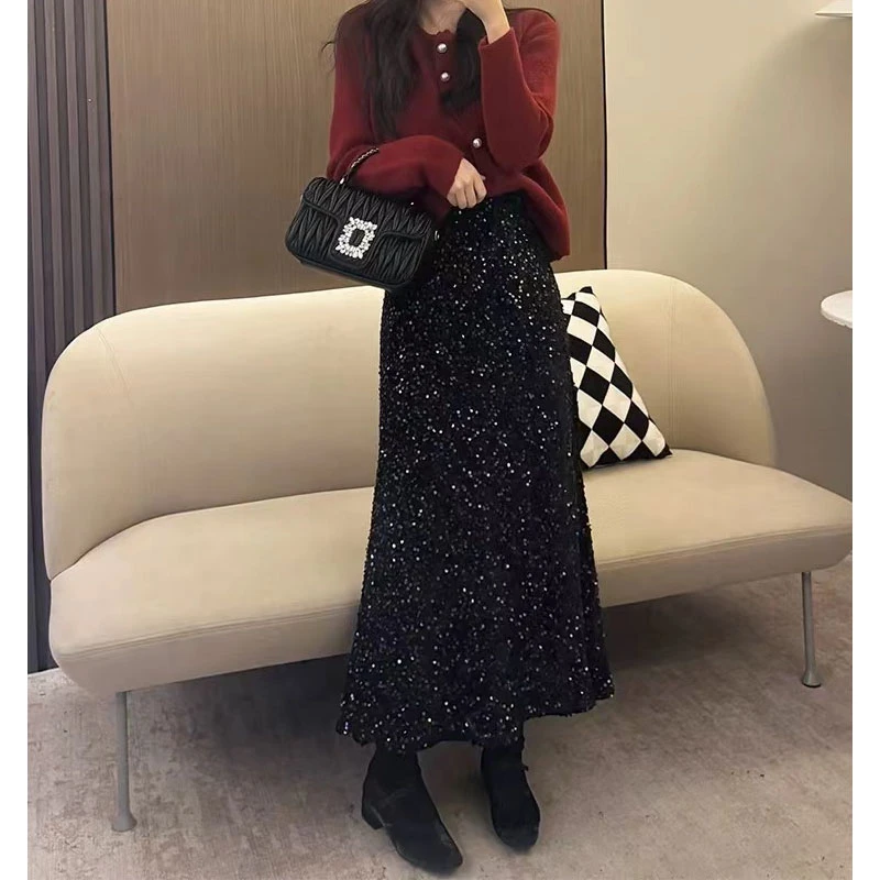 夏央【上新特惠】2024秋冬新百搭气质显瘦超美亮片鱼尾半身裙#5542