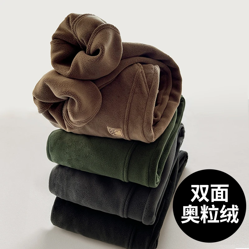 加绒男士休闲卫裤宽松束脚奥粒绒运动裤防风保暖加厚冬季大码长裤